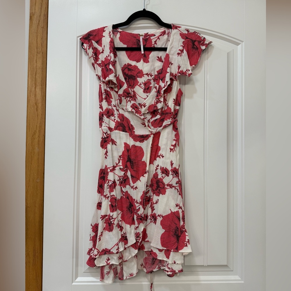 Free People French Quarter Floral True Wrap Dress Womens Sz XS Mini White Pink
